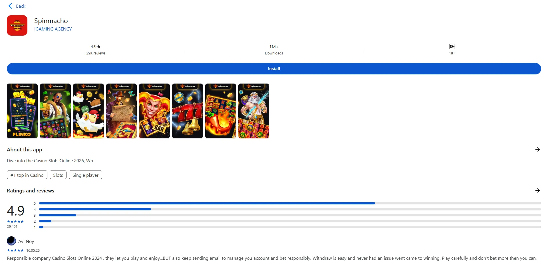 SpinMacho Casino app mobile Android iOS esperienza di gioco