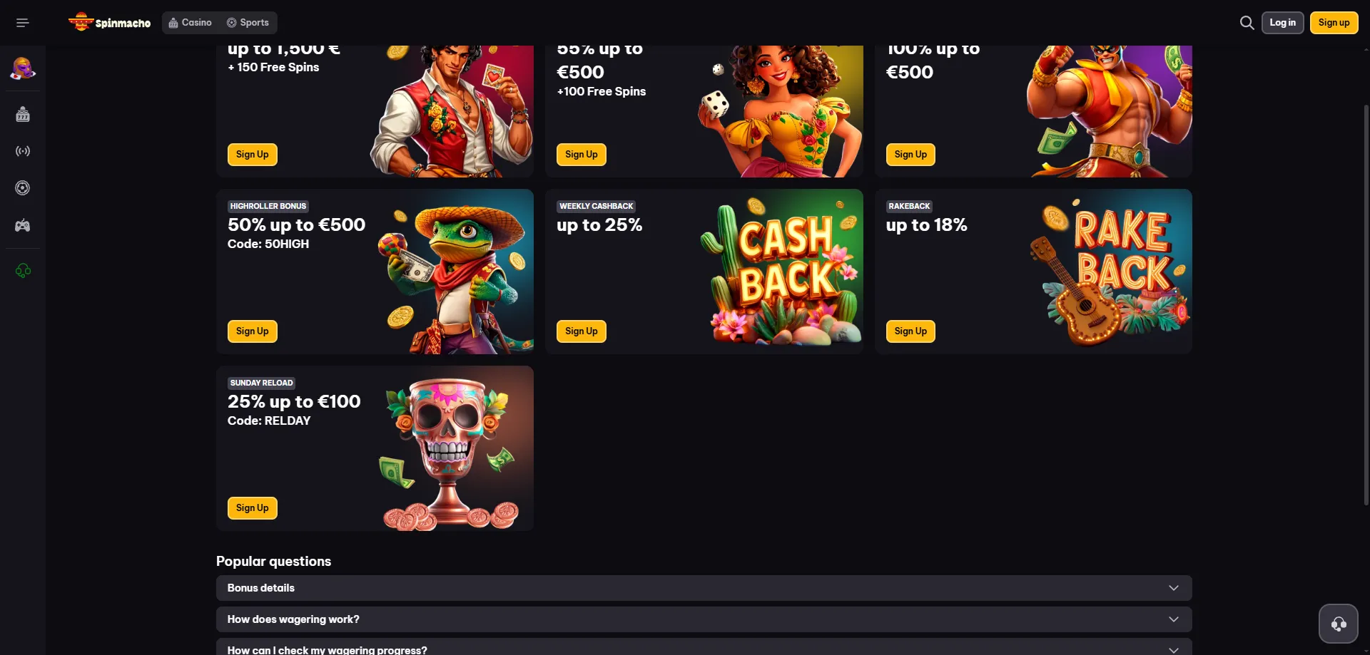 SpinMacho Casino bonus benvenuto 250 giri gratuiti fino a 1500 euro